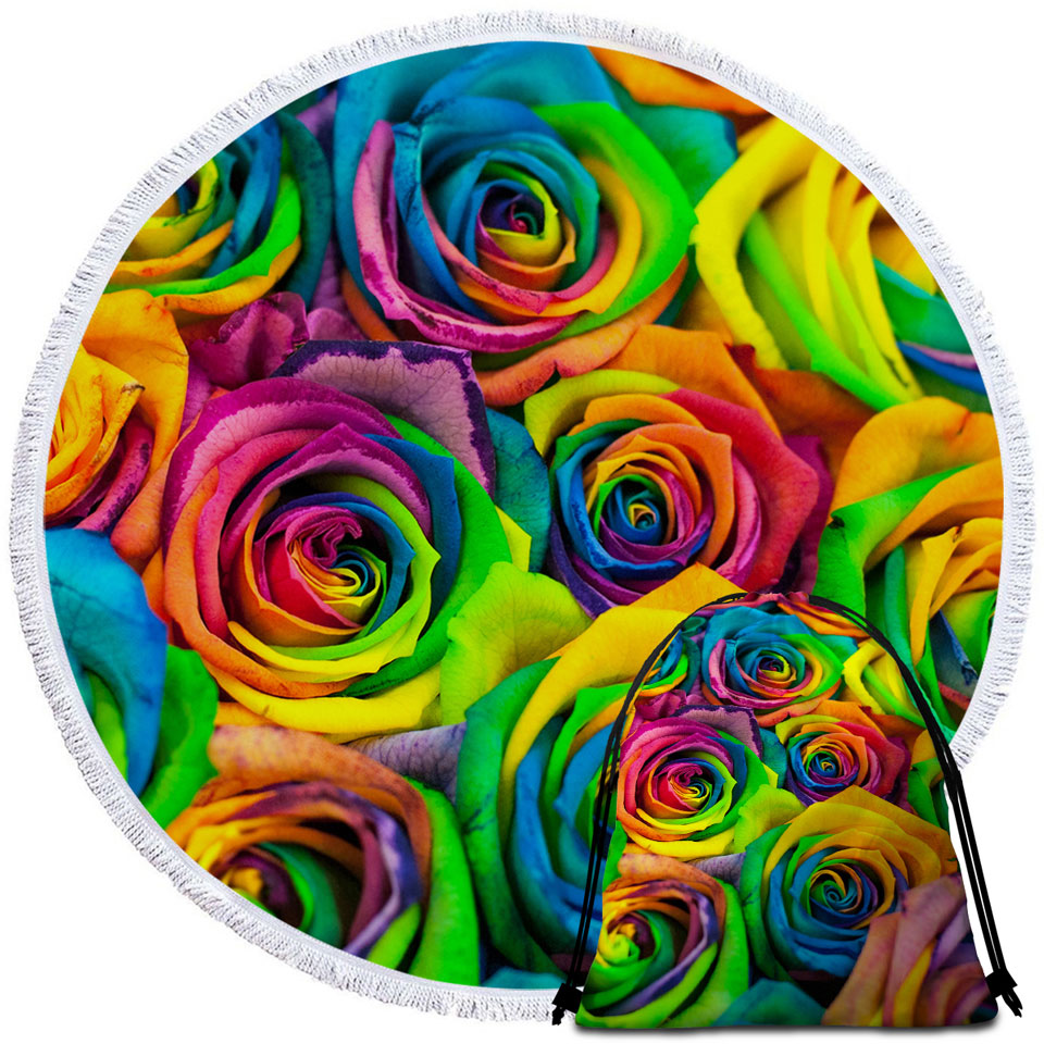 Rainbow Roses Colorful Beach Towels and Bags