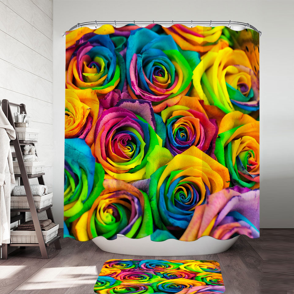 Rainbow Roses Colorful Shower Curtains