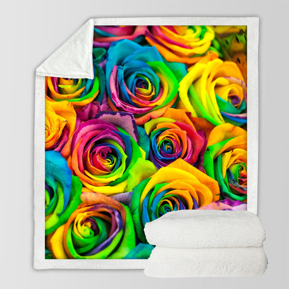 Rainbow Roses Colorful Throw Blanket