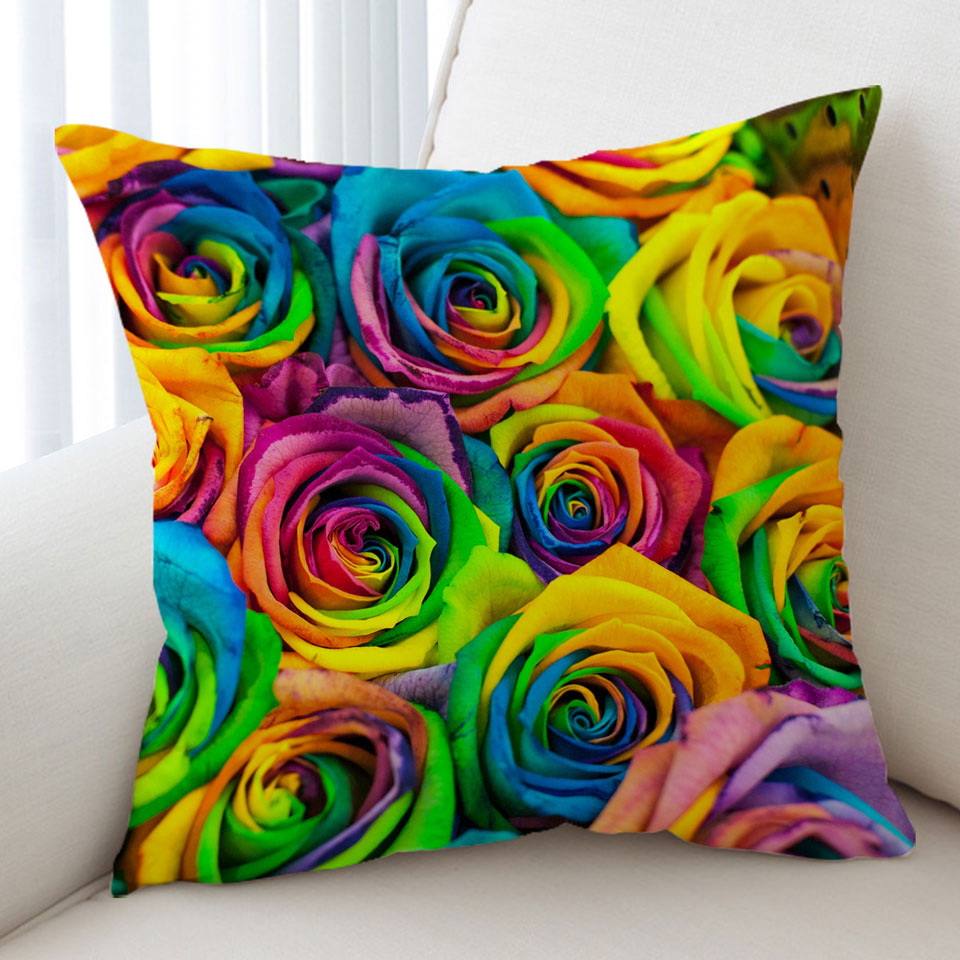 Rainbow Roses Throw Pillow