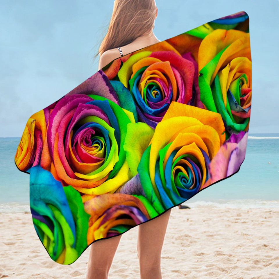 Rainbow Roses Womens Beach Towel