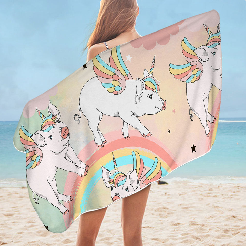 Rainbow Unicorn Pigs Cute Beach Towels