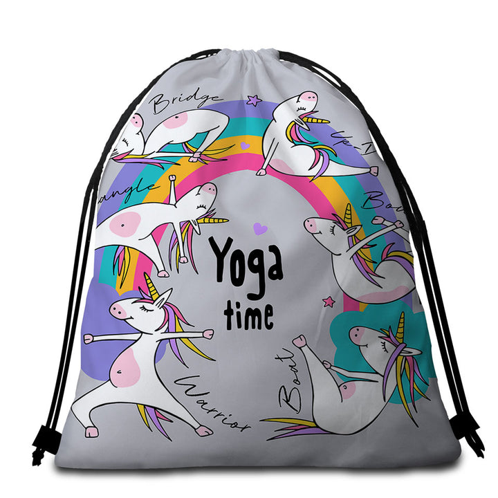 Rainbow Yoga Time Unicorn Beach Towel Bags