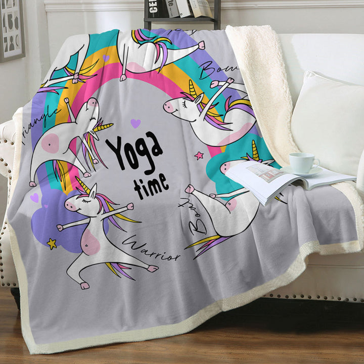 Rainbow Yoga Time Unicorn Throw Blanket