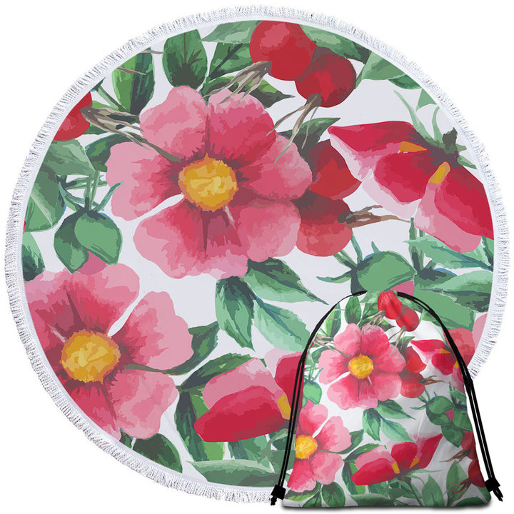 Red Flowers Beach Towels