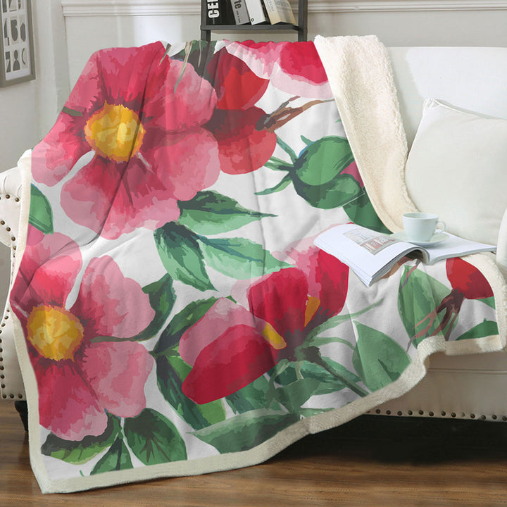 Red Flowers Couch Throws