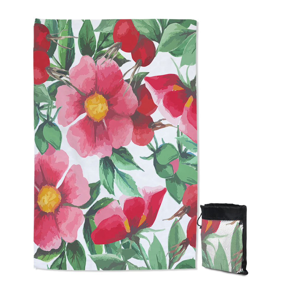 Red Flowers Quick Dry Beach Towel