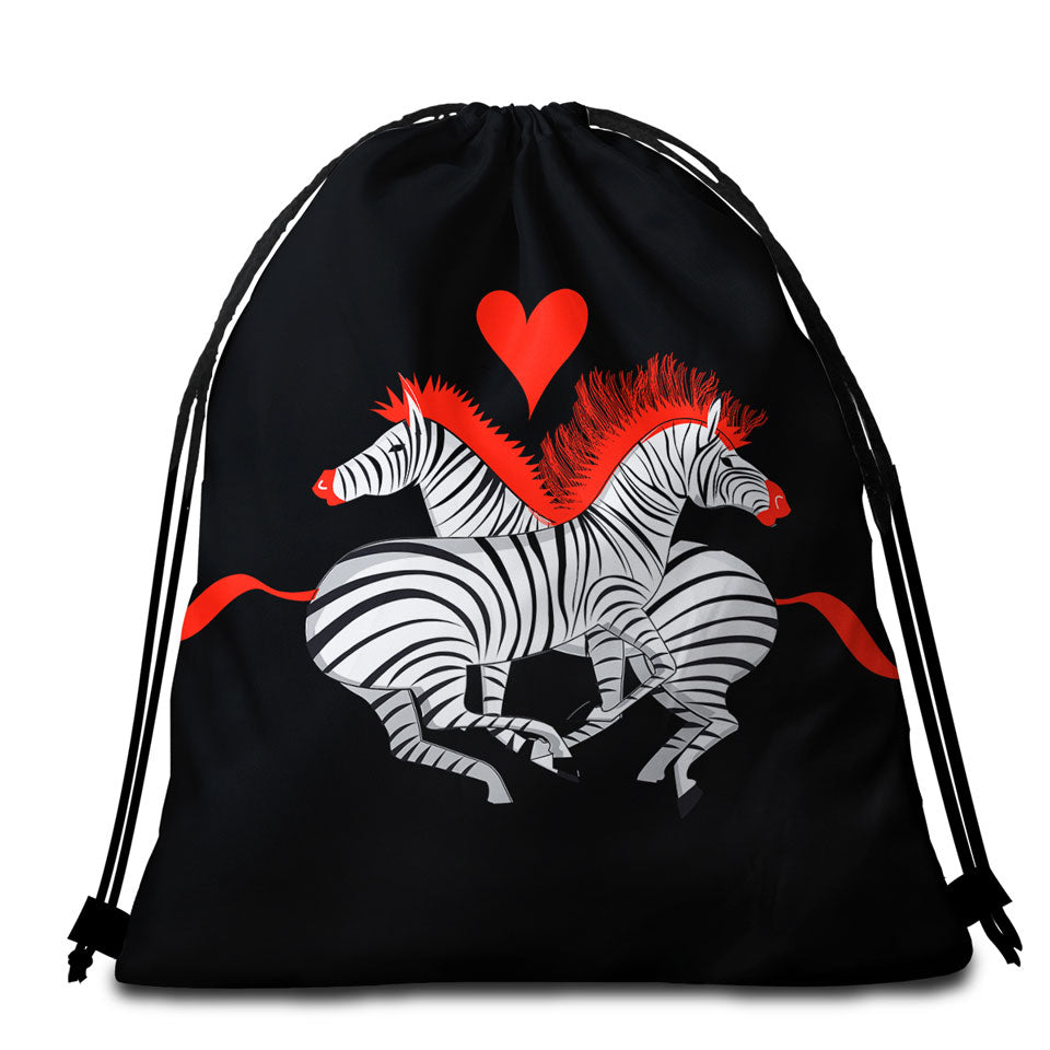 Red Haired Zebras in Love Beach Towels and Bags Set