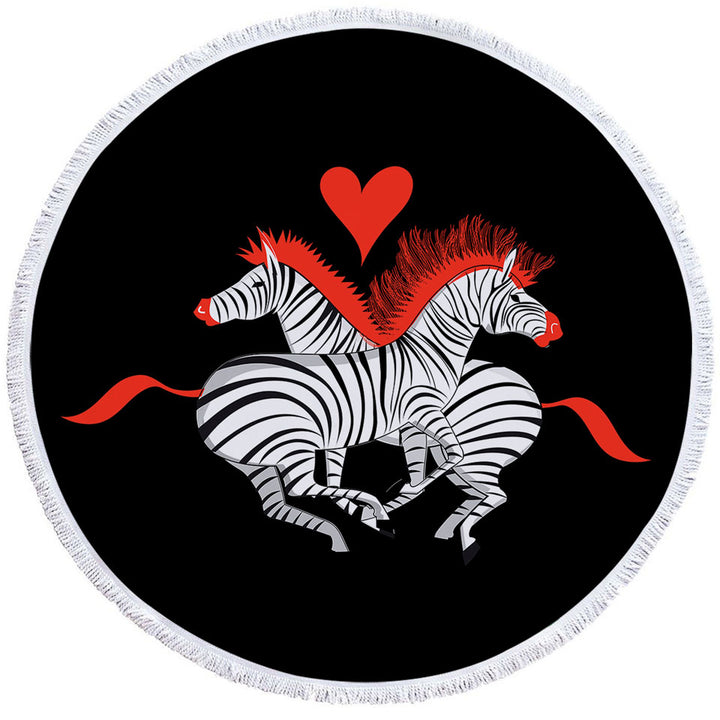 Red Haired Zebras in Love Circle Beach Towel