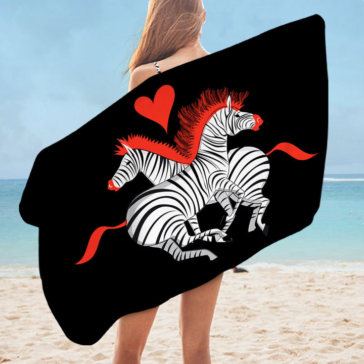 Red Haired Zebras in Love Cute Beach Towels