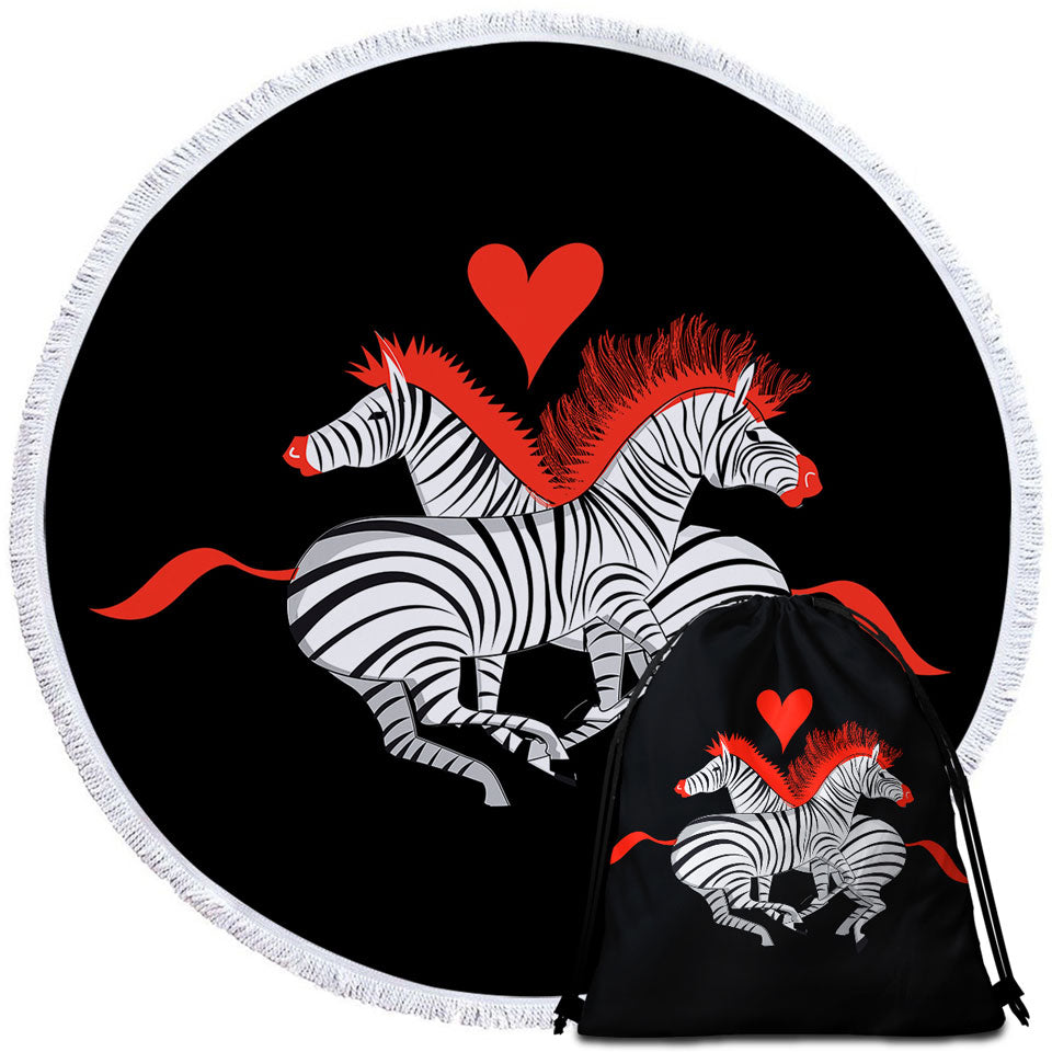 Red Haired Zebras in Love Round Beach Towel