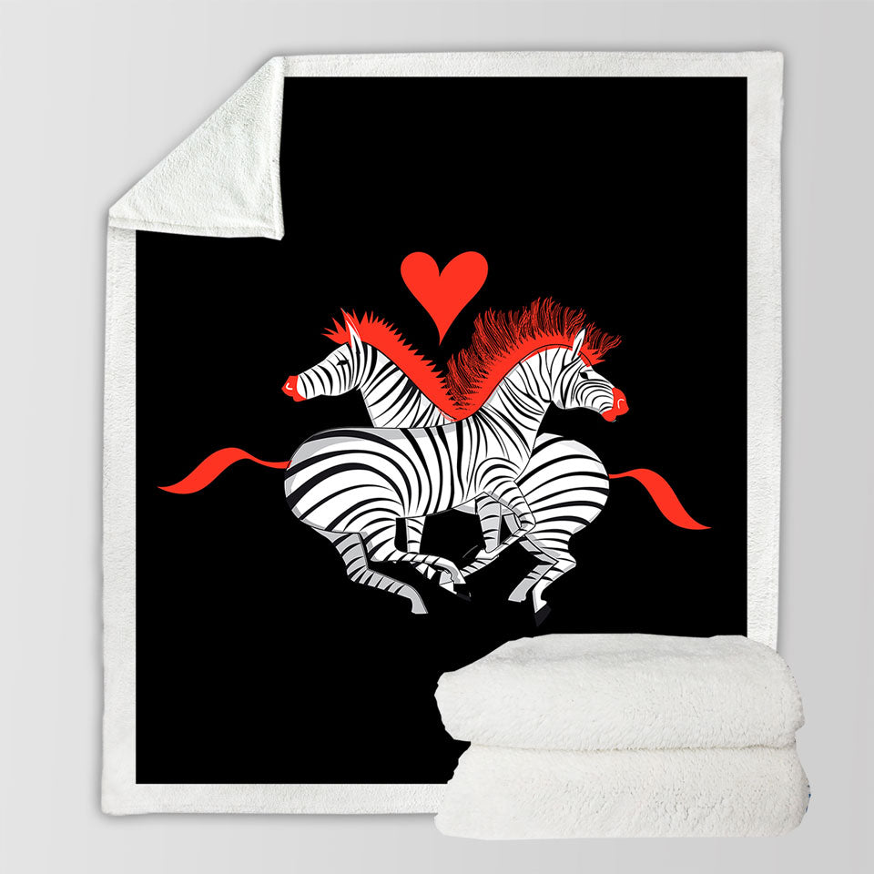 Red Haired Zebras in Love Sherpa Blanket