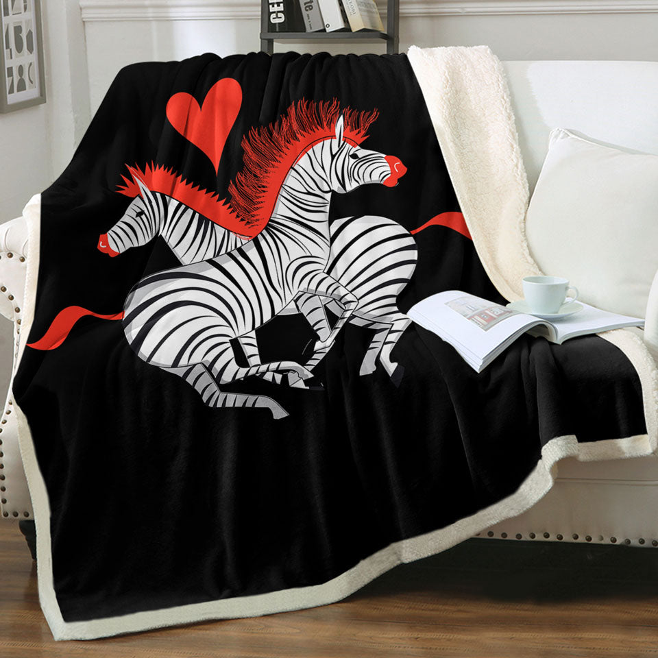Red Haired Zebras in Love Throw Blanket