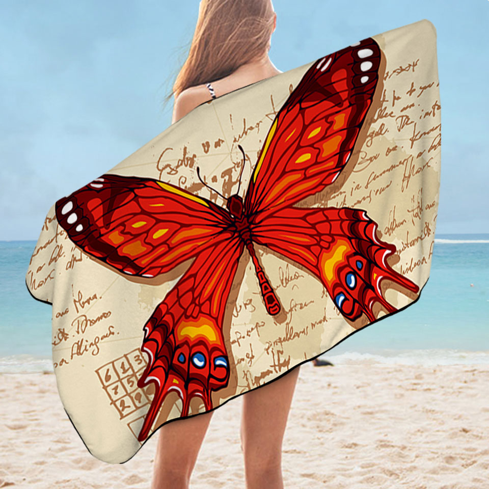 Red Machaon Butterfly Beach Towel