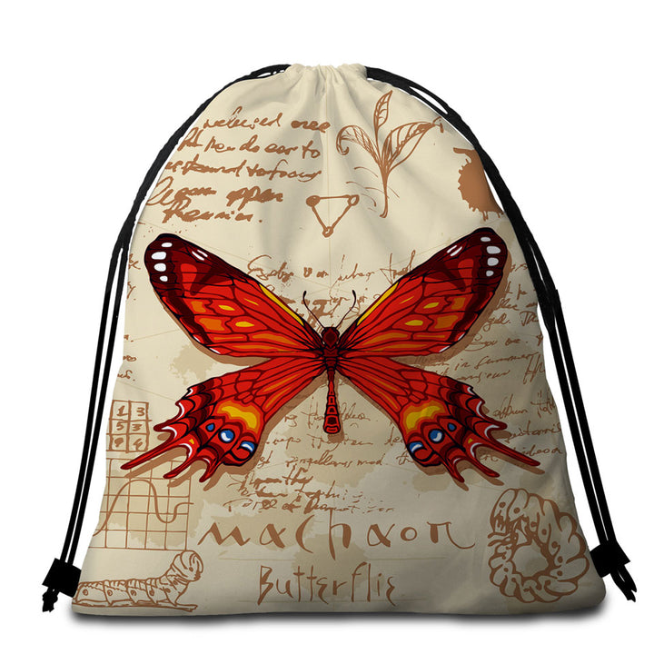 Red Machaon Butterfly Beach Towels and Bags Set