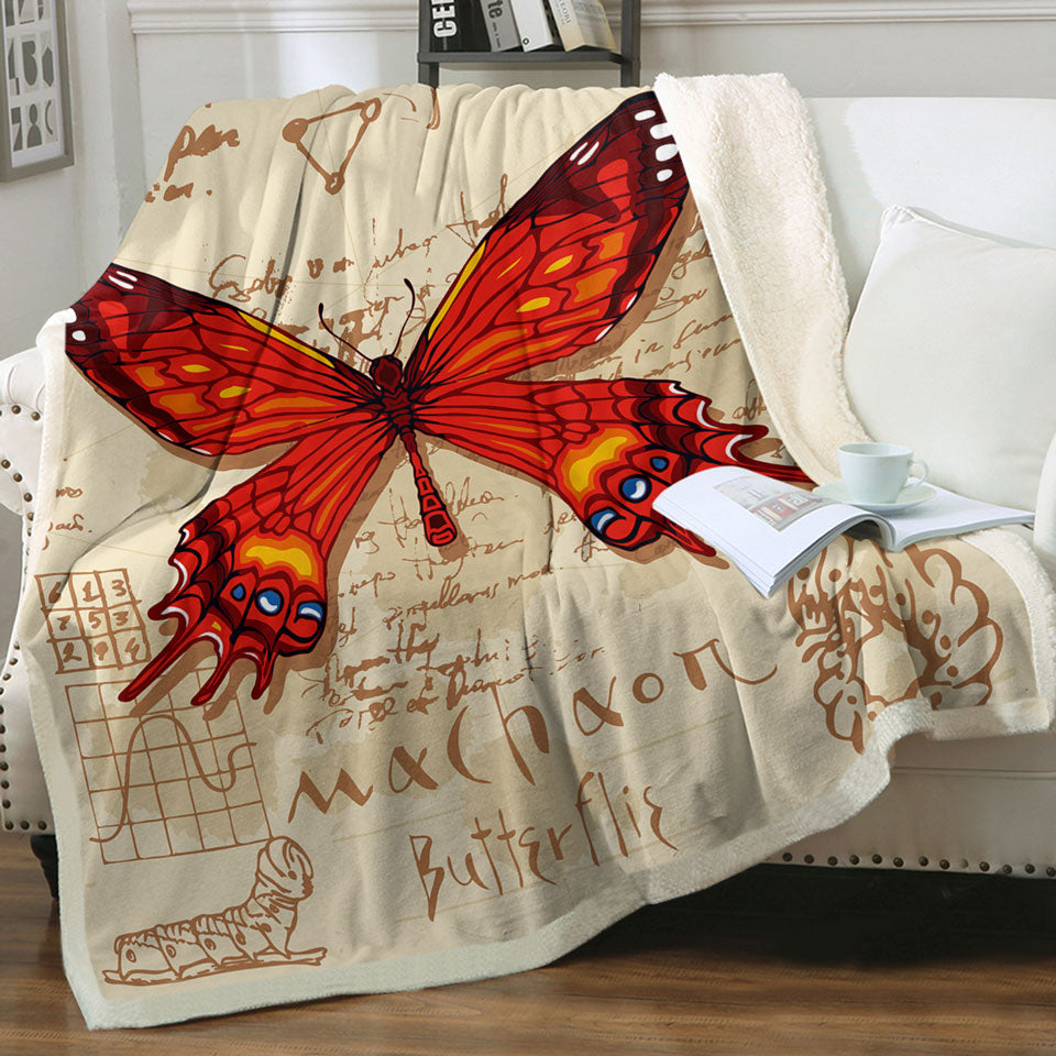 Red Machaon Butterfly Fleece Blanket
