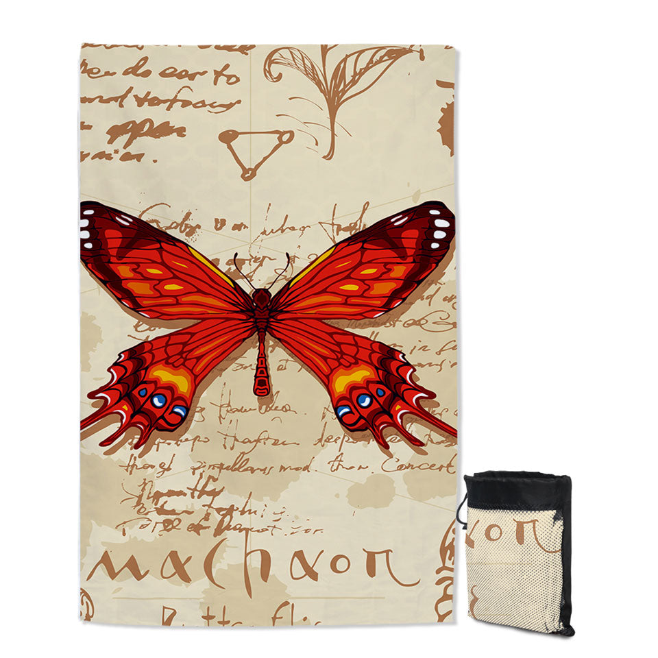 Red Machaon Butterfly Quick Dry Beach Towel