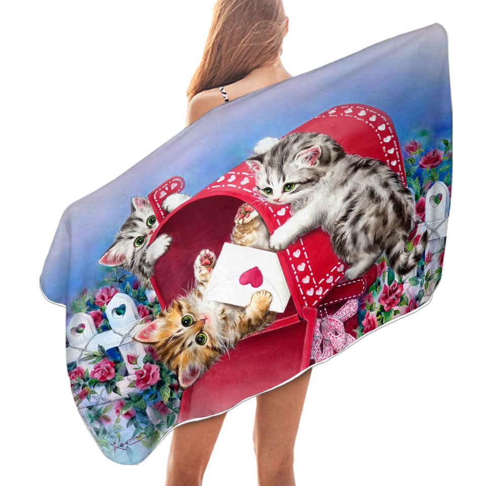 Red Mailbox and Roses Cute Sweet Kittens Beach Towels for Kids