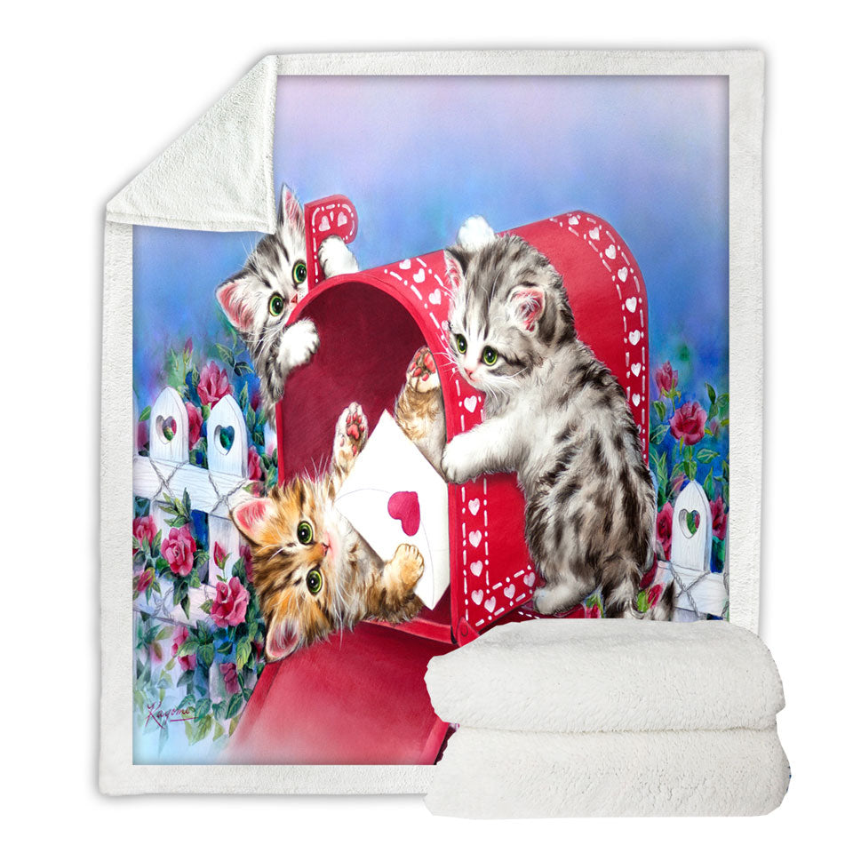Red Mailbox and Roses Cute Sweet Kittens Sherpa Blankets for Kids