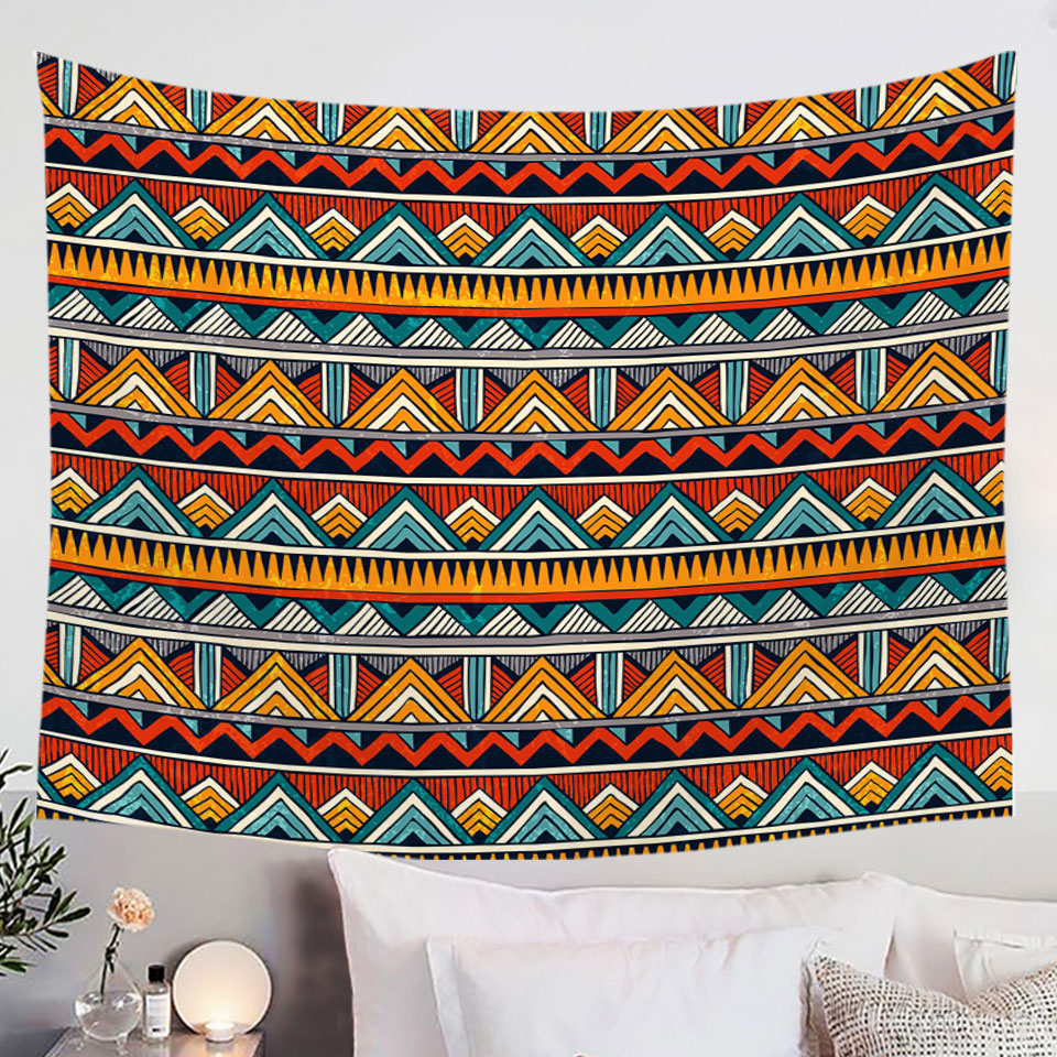 Red Orange Teal Wall Decor Tapestry with African Design
