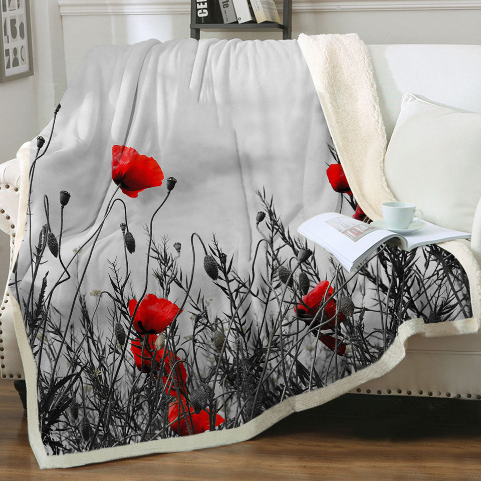 Red Poppies Fleece Blankets