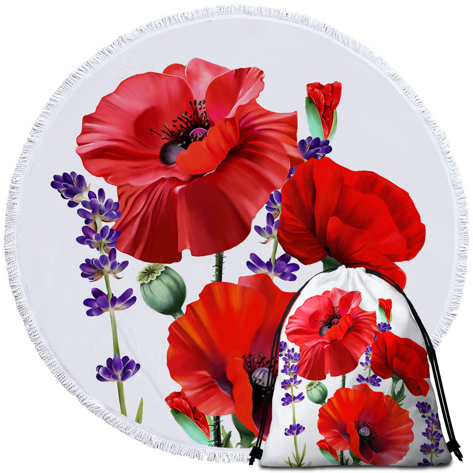 Red Poppy and Purple Lavender Beach Towels