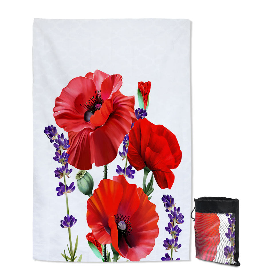 Red Poppy and Purple Lavender Quick Dry Beach Towel