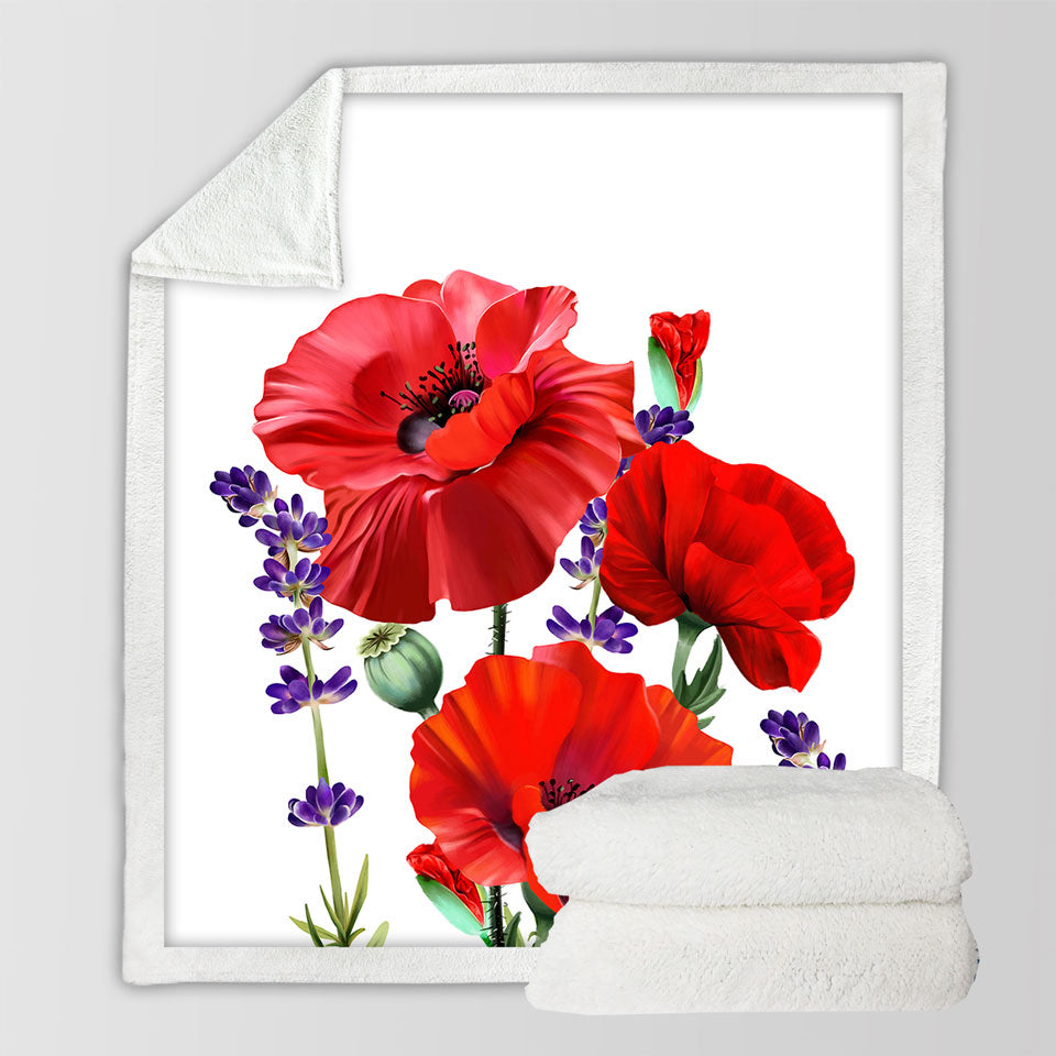 Red Poppy and Purple Lavender Throw Blanket