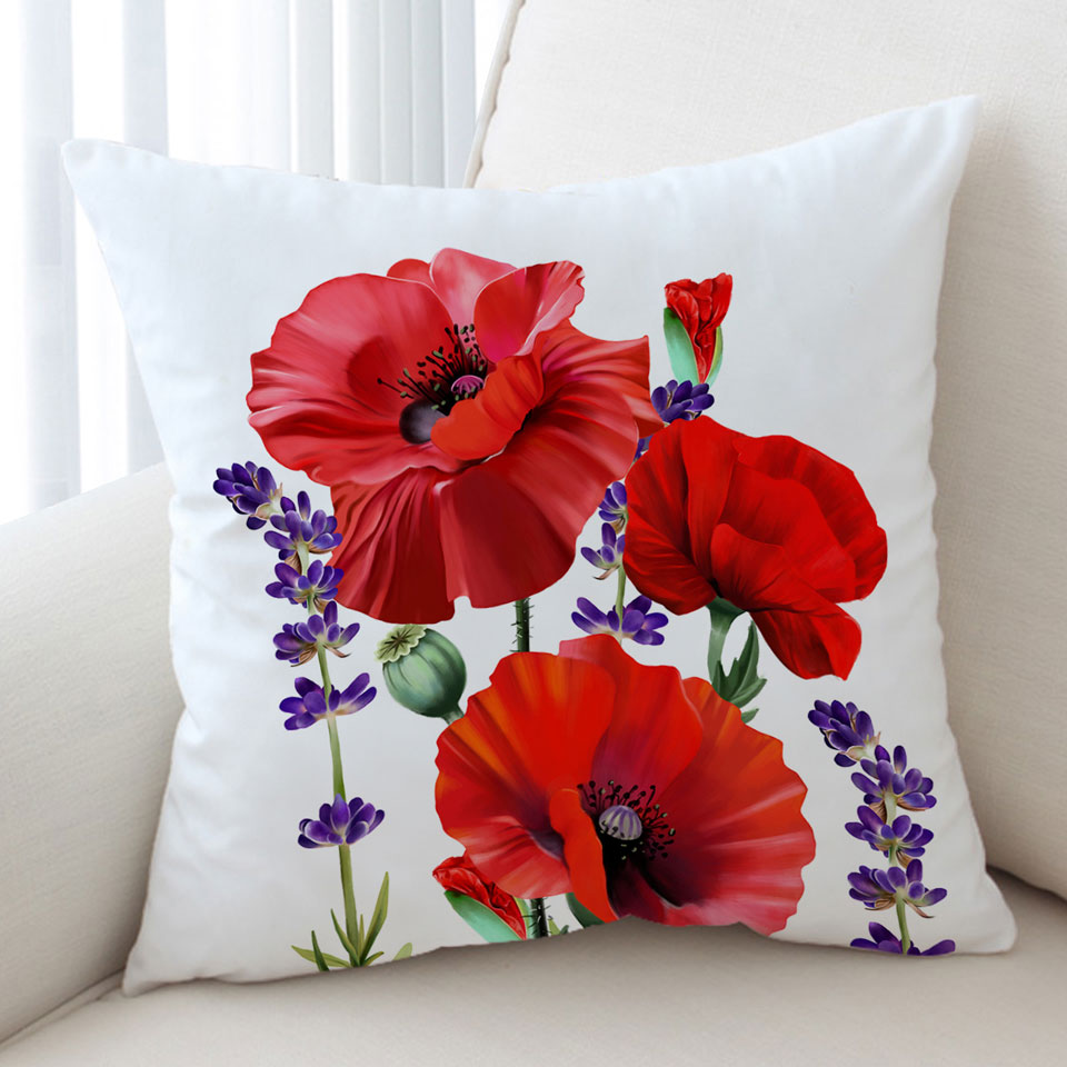 Red Poppy and Purple Lavender Throw Cushions
