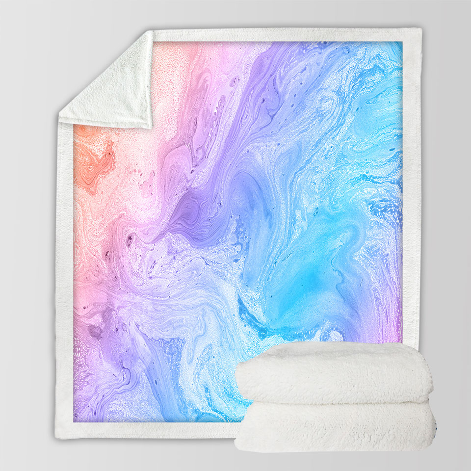 Red Purple Blue Marble Sherpa Blanket