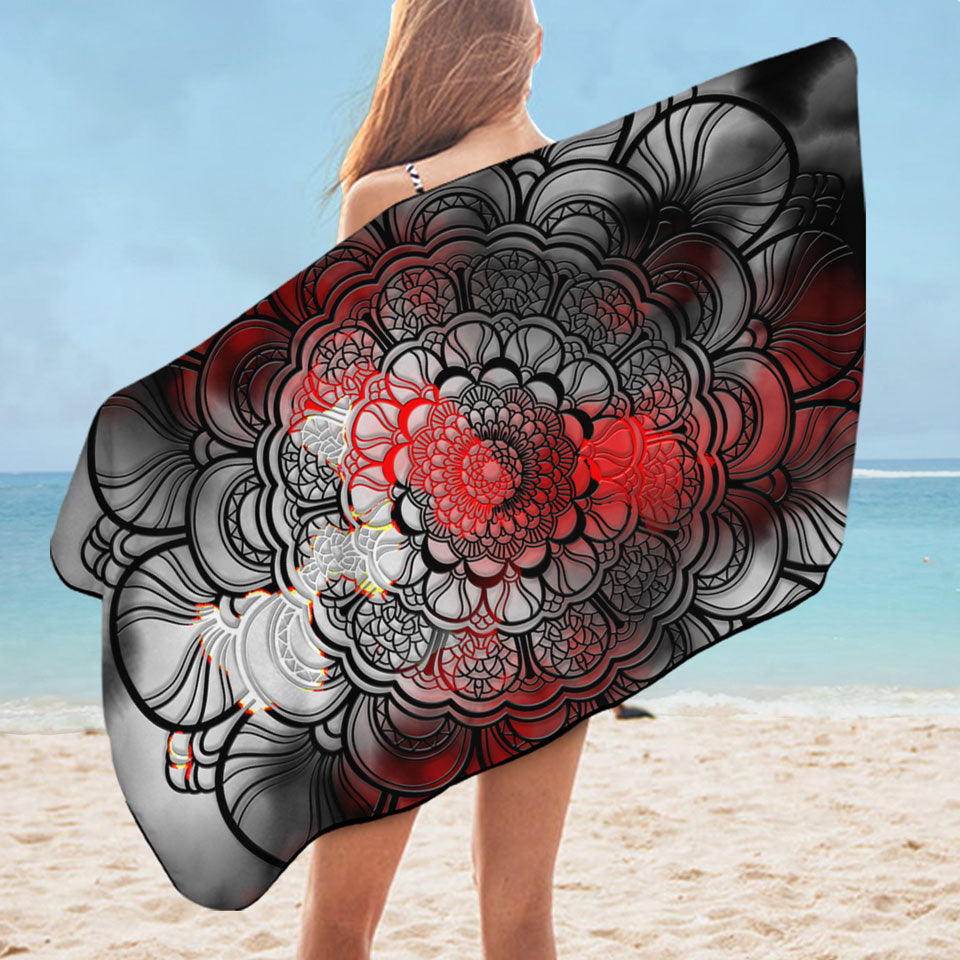 Red and Black Mandala Beach Towel