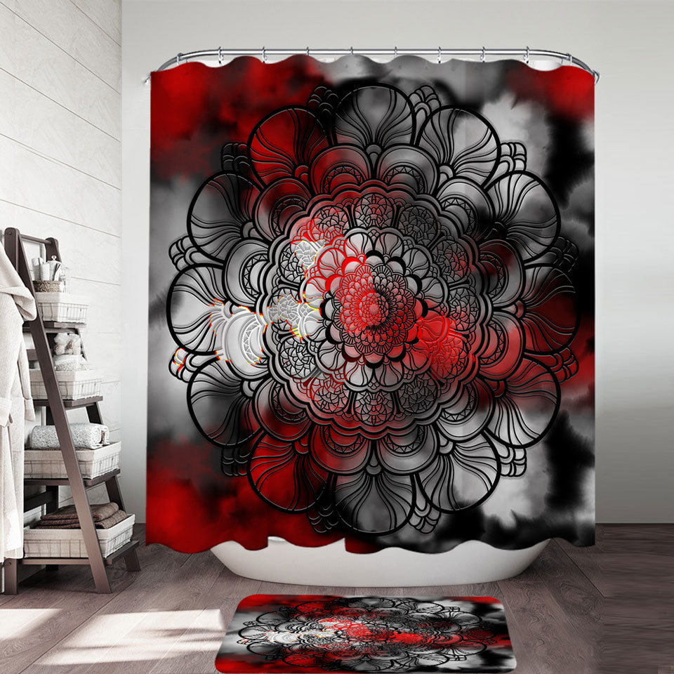 Red and Black Mandala Shower Curtain
