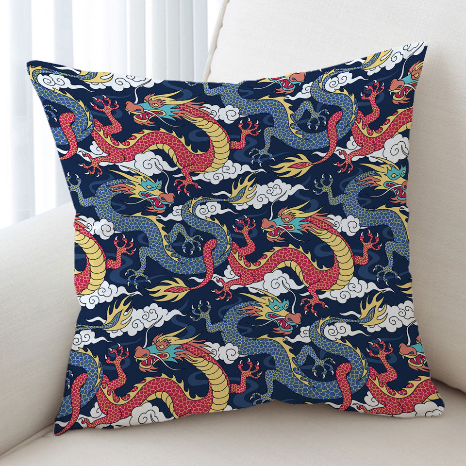 Red and Blue Chinese Dragons Decorative Cushions