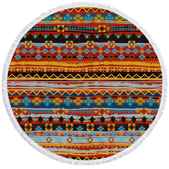 Red and Yellow African Design Circle Beach Towel