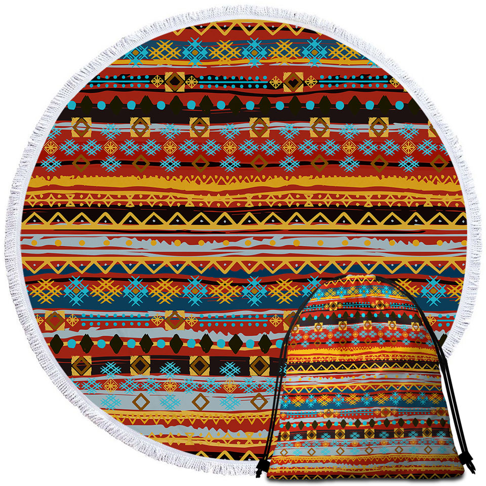 Red and Yellow African Design Round Beach Towel