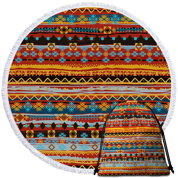 Red and Yellow African Design Round Beach Towel