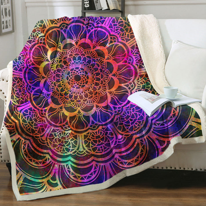 Red to Purple Oriental Mandala Couch Throws