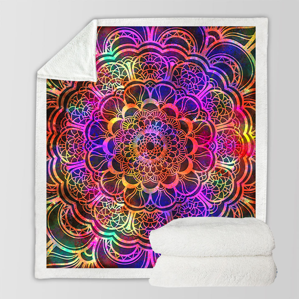 Red to Purple Oriental Mandala Sofa Blankets