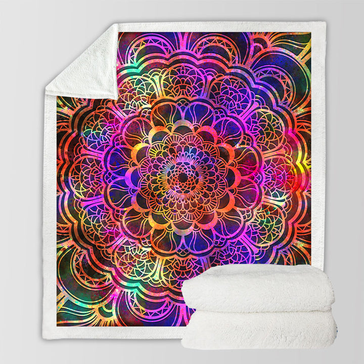 Red to Purple Oriental Mandala Sofa Blankets