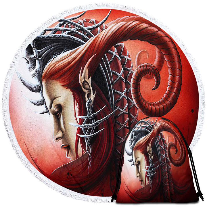 Redhead Woman Gothic Fantasy Art Queen Evil Circle Beach Towel