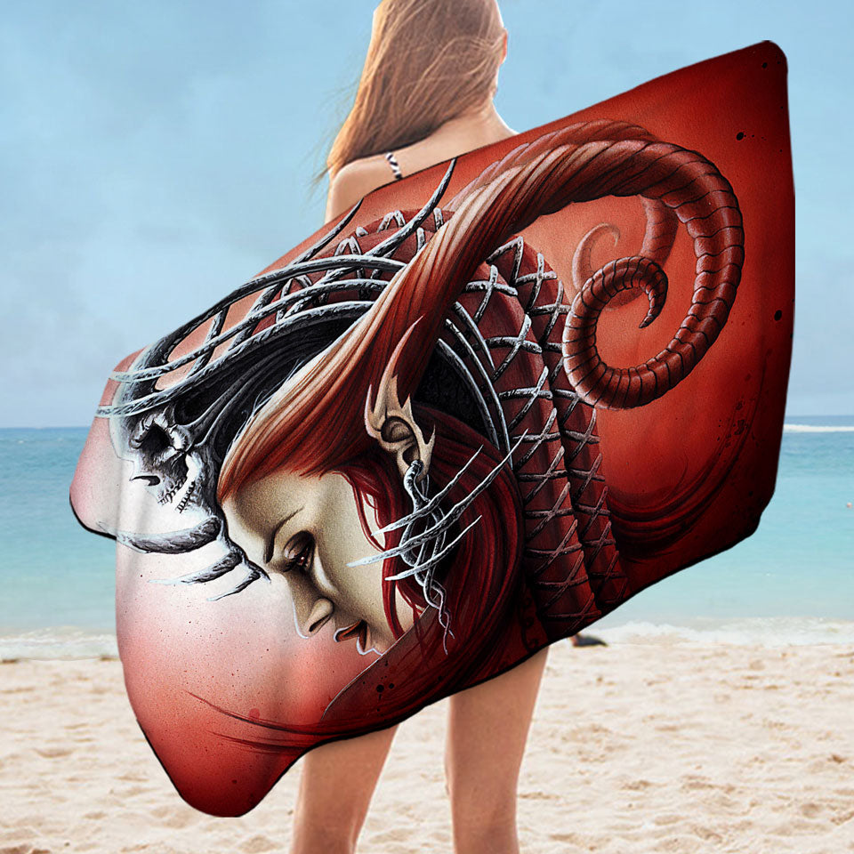 Redhead Woman Gothic Fantasy Art Queen Evil Microfibre Beach Towels