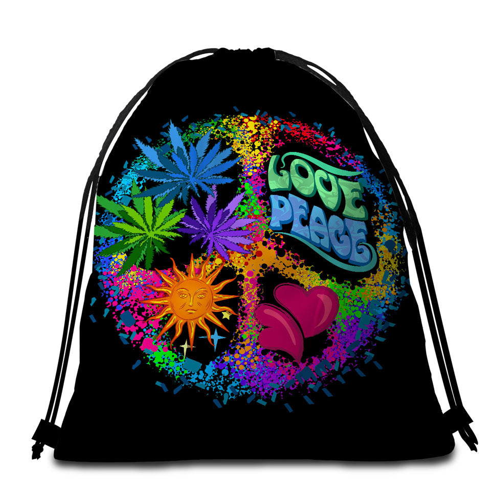 Retro Beach Towels and Bags Set 420 Peace and Love
