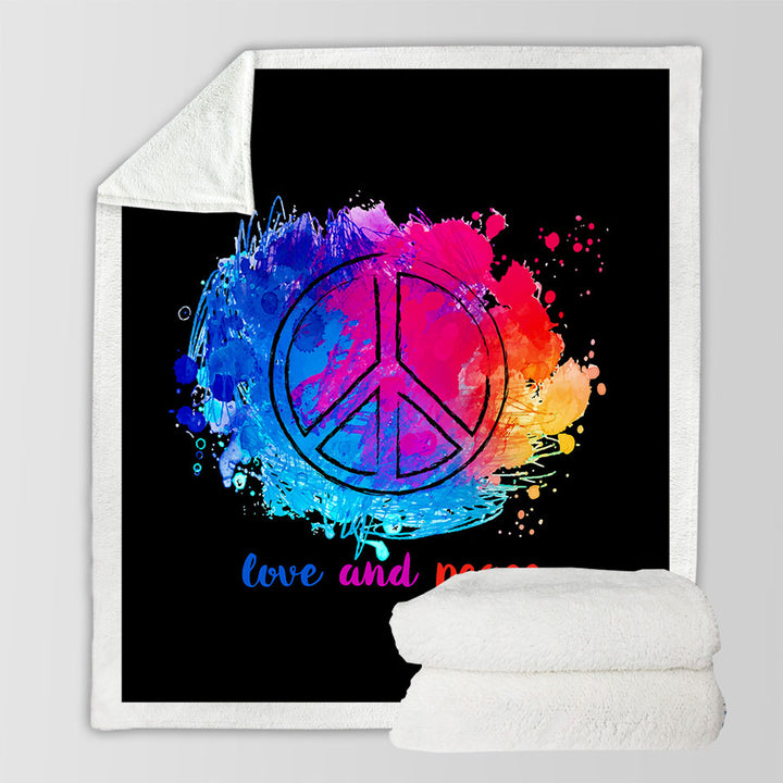 Retro Blankets Reddish Blue Love and Peace