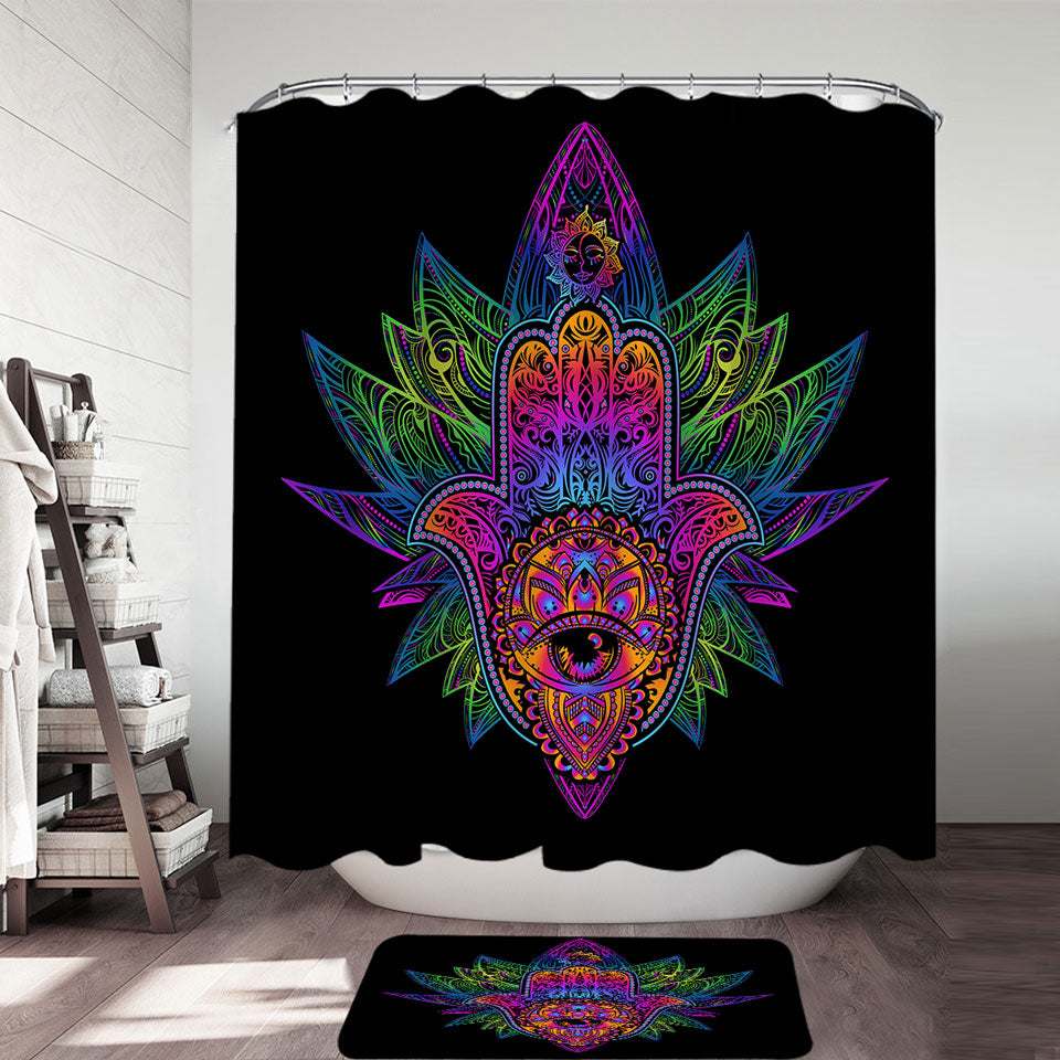 Retro Colorful Hamsa Hand Shower Curtain