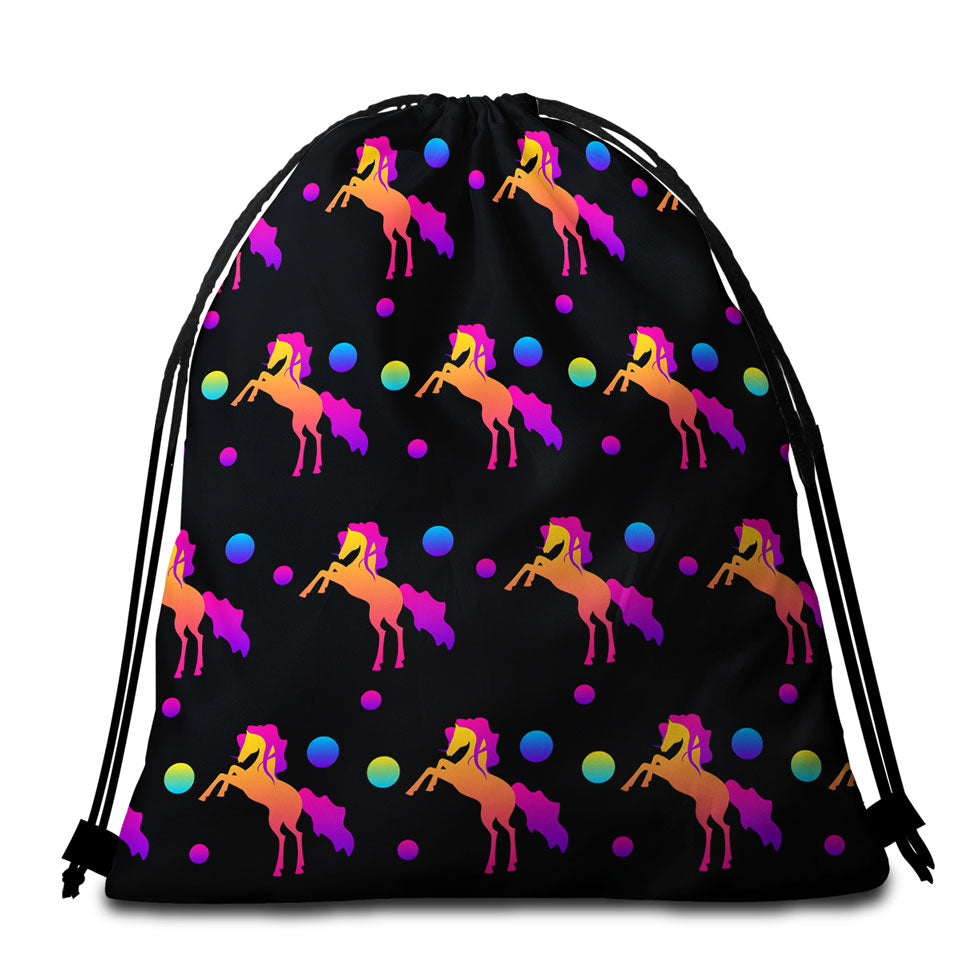 Retro Colors Horse Beach Towel Bags