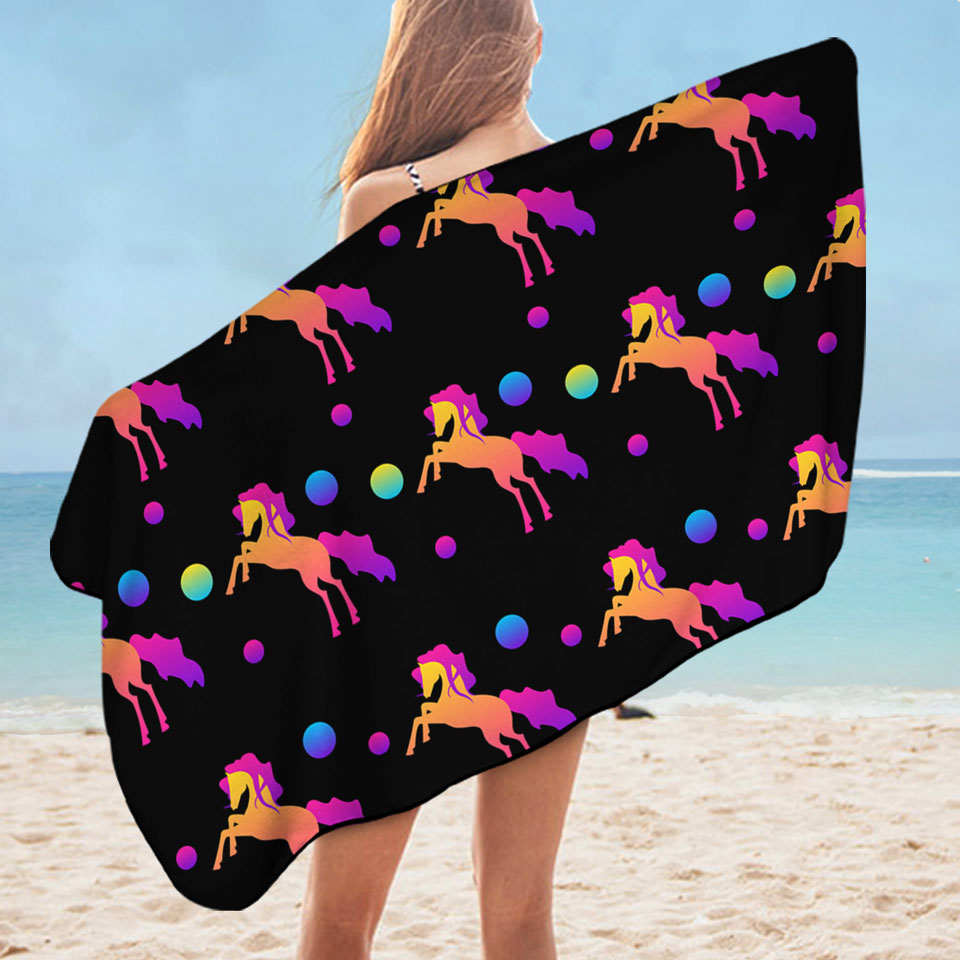 Retro Colors Horse Beach Towel