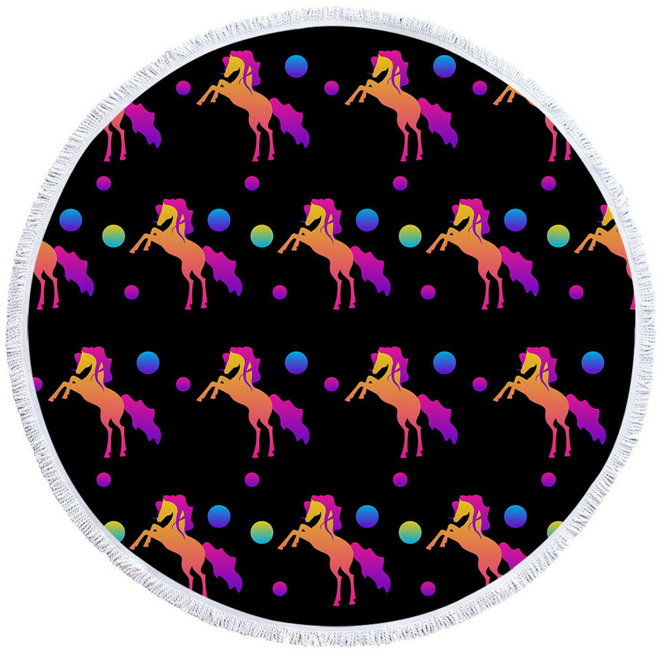 Retro Colors Horse Circle Beach Towel