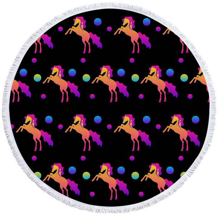 Retro Colors Horse Circle Beach Towel