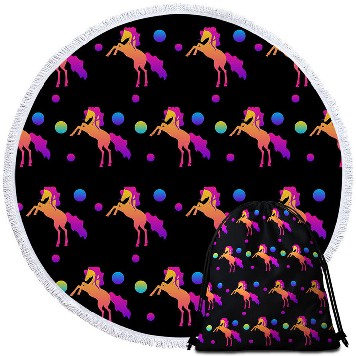 Retro Colors Horse Round Beach Towel
