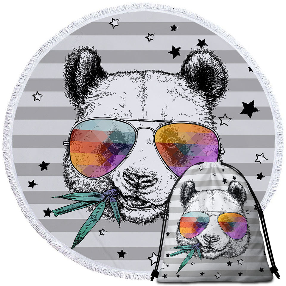 Retro Cool and Funny Panda Beach Towels and Bags Set